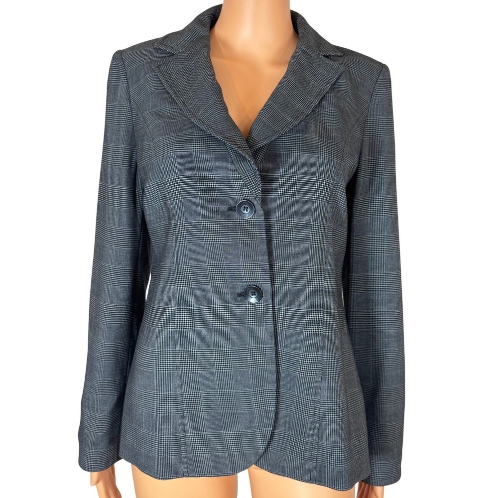 Style & Co Womens Grey Glen Plaid Stretch Two Button Blazer Jacket Size 6